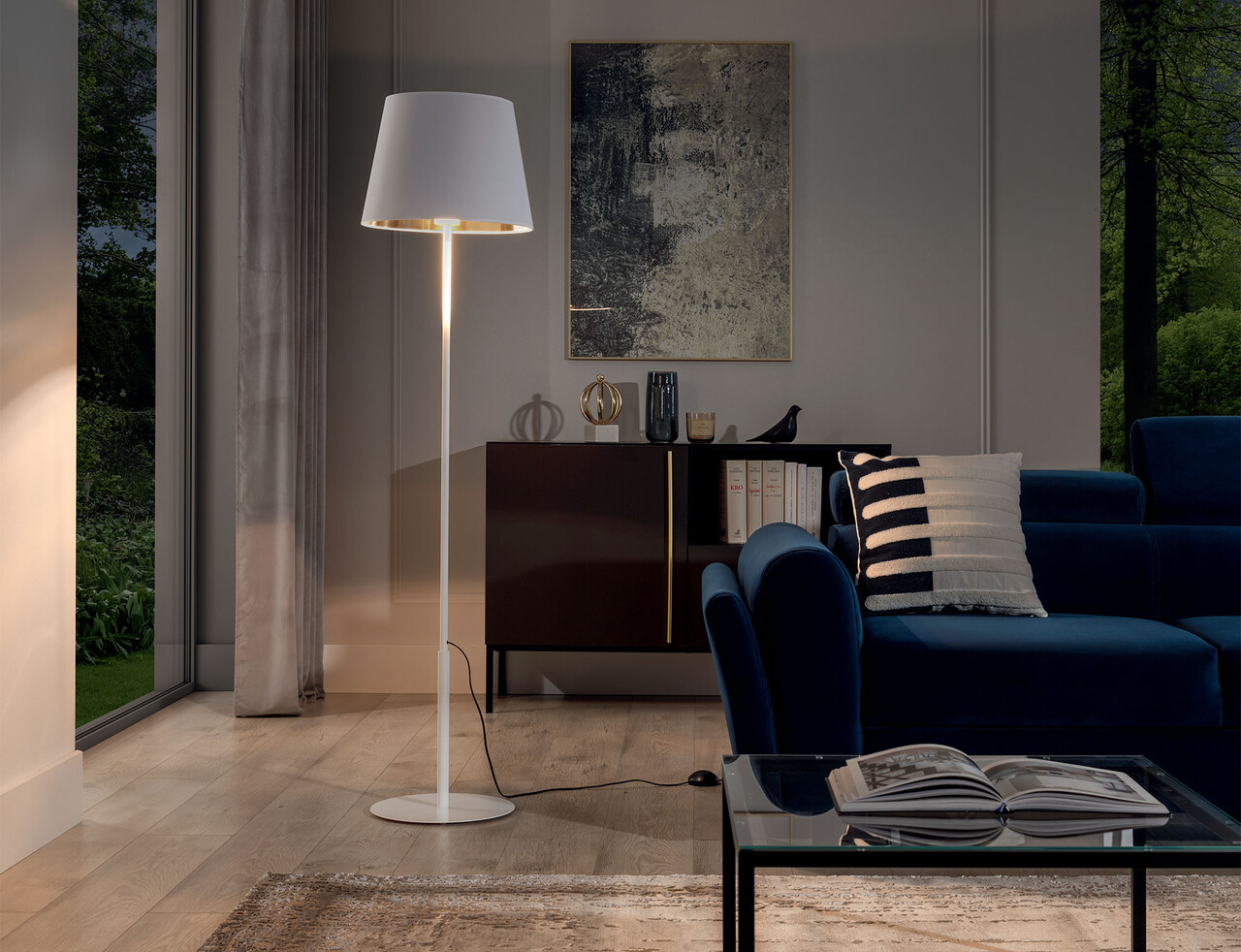 Lampadar ELTAP, Vespillo, 38x154 cm, 1xE27, 15W, otel/PVC, alb/auriu - imagine 6